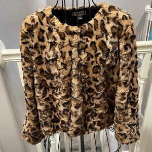 Calvin Klein Faux Fur Leopard Print Shrug NWT